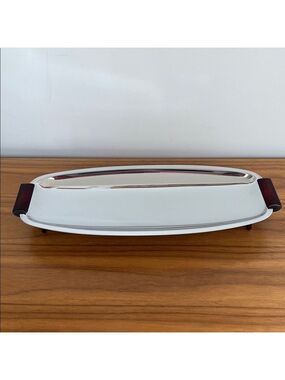 VINTAGE Glo-Hill Gourmates Chrome Bakelite Footed Serving Tray Dish Mid-Century
